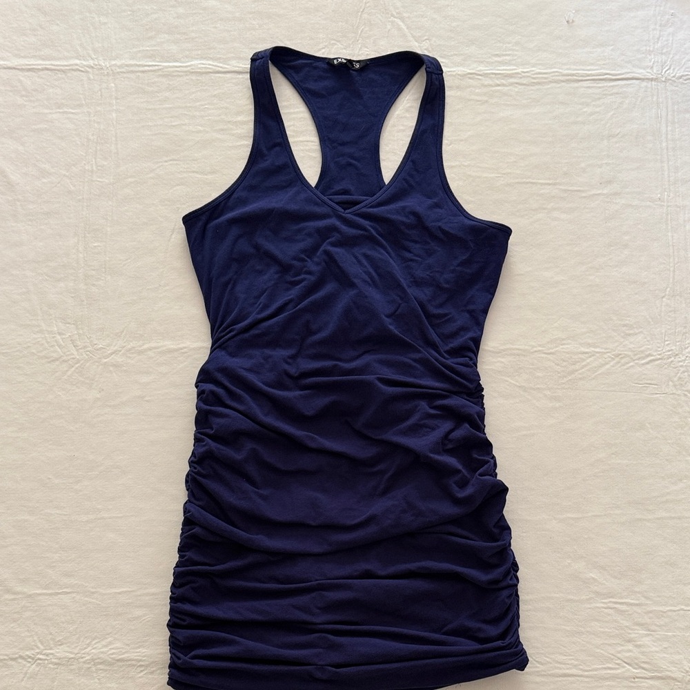Express Women's Navy Blue Side Ruching V-neck Tank Dress Size L